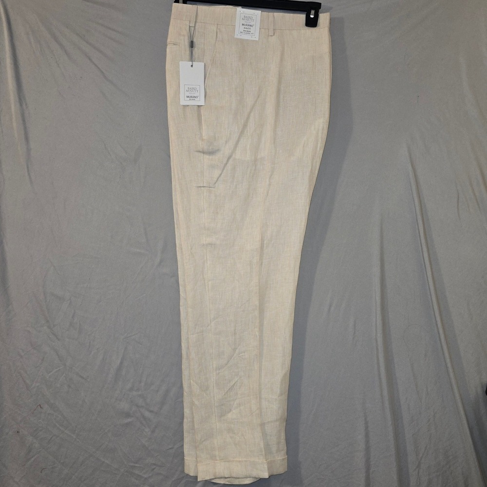 Baird McNutt Murano Linen Dress Pants 44x30 Mens Beige Zac Classic Fit Cuffed - Picture 3 of 12